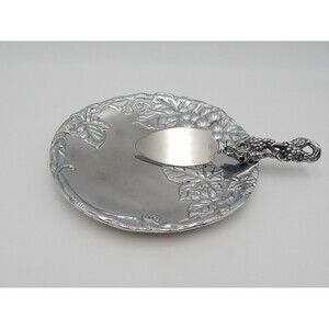 Arthur Court Cheese Set Tray Plate & Spreader Knife Grapes Leaves 2000 Design